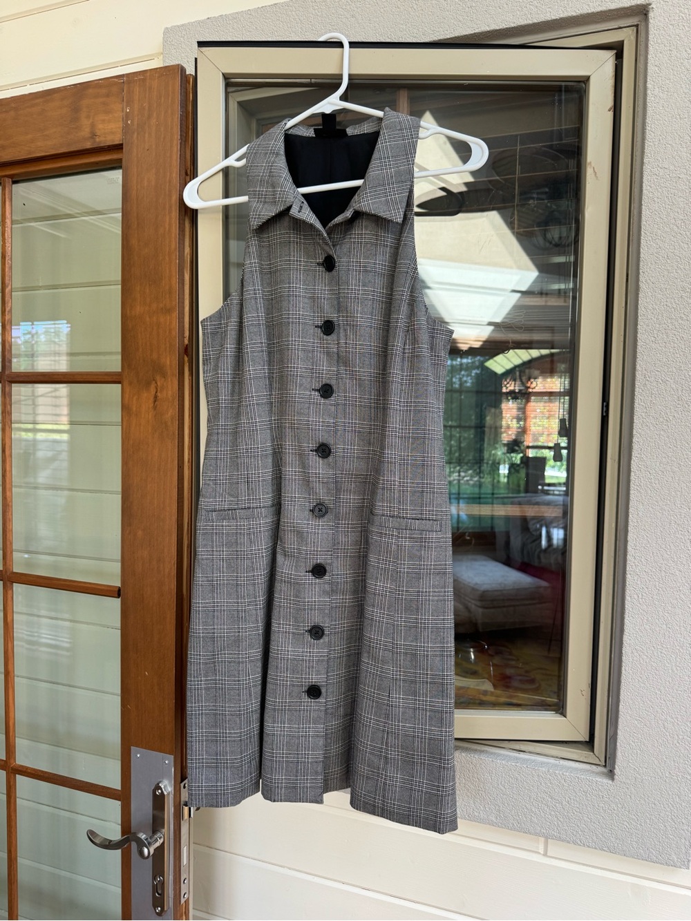 Halogen Gray Plaid Sleeveless Button-Front Shift Dress